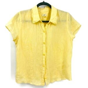 100% Linen J. Jill Yellow Button Down V-Neck Top - New without tag